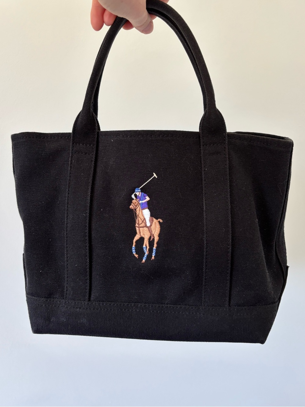 Ralph Lauren Black Polo Player Canvas Mini Tote Bag 13”x9”x6”
